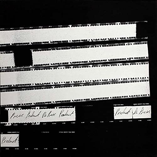 White vinyl record cover with black and white filmstrip design.