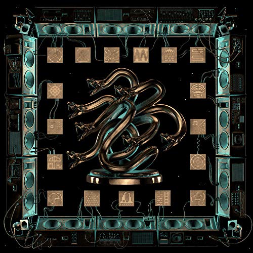 Dark album art featuring a multi-headed serpent surrounded by speakers and circuitry.