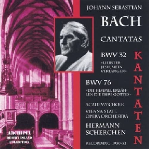 CD cover for Bach cantatas BWV 32 & 76, featuring a portrait and church interior.