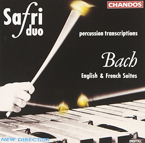CD cover for Safri Duo’s Bach English Suites, featuring percussion instruments.