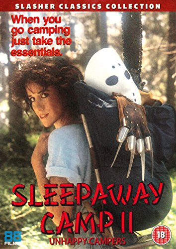 DVD cover for "Sleepaway Camp II" featuring a woman and a menacing backpack.
