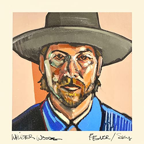 Painted portrait of a man in a hat, album cover for Wilder Woods.