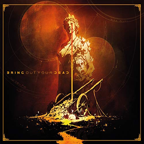 CD cover: statue with a wheelbarrow, orange and brown tones.