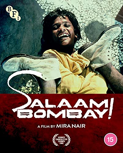 “Salaam Bombay!” Blu-ray cover featuring a smiling young boy and worn shoes.