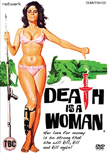 DVD cover for "Death Is A Woman" featuring a woman with a gun and knife.