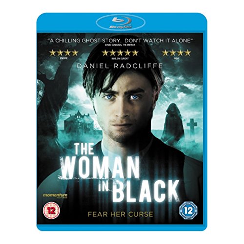 The Woman In Black" Blu-ray cover featuring Daniel Radcliffe and a ghostly figure.