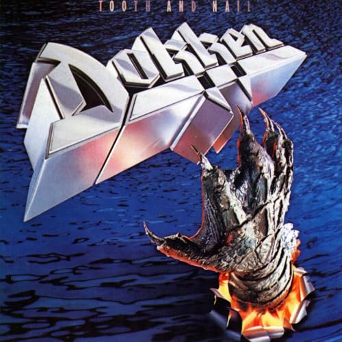 Dokken album cover: metallic lettering, a claw, and fiery water.