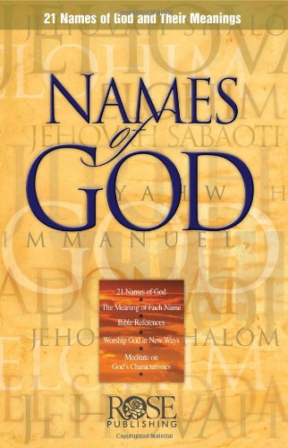 Book cover: "Names of God" with gold lettering and Hebrew text background.