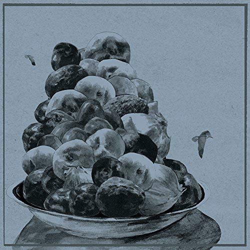 Painted grayscale image of a pile of bird heads in a bowl.