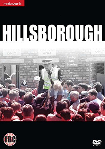 Hillsborough DVD cover: crowd scene with police officer, brick wall backdrop.