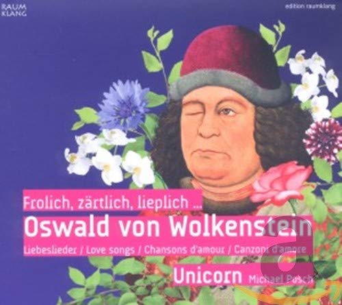 CD cover featuring a portrait of Oswald von Wolkenstein surrounded by flowers.