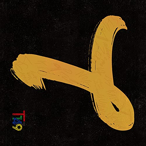 CD cover with abstract golden brushstroke design and red text.
