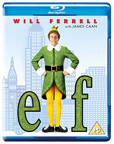 Blu-ray cover for "Elf" featuring Will Ferrell in an elf costume.
