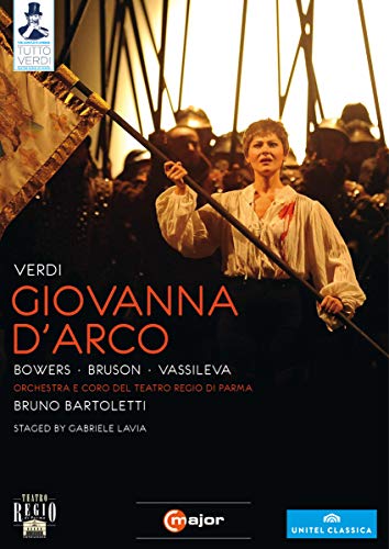 DVD cover for Verdi’s Giovanna d’Arco opera, featuring a woman with a flag.