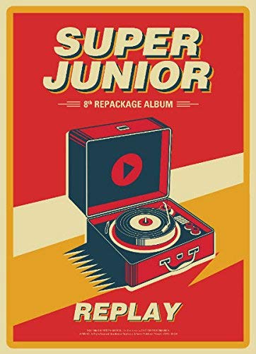 Super Junior “Replay” album cover featuring a retro record player.