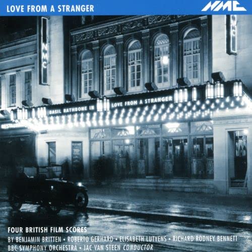 CD cover: vintage cinema exterior with film title “Love From A Stranger.”