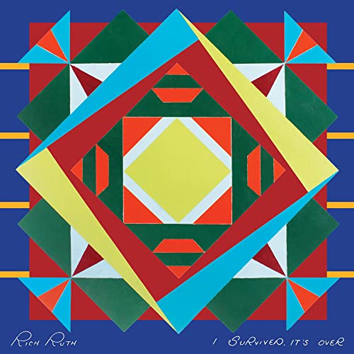 Vinyl record cover with geometric shapes in blue, green, red, and yellow.