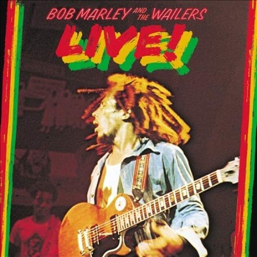 Bob Marley album cover, featuring him playing guitar live.