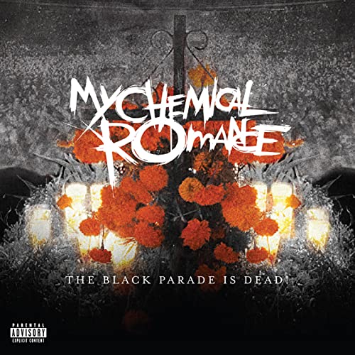 Album cover for My Chemical Romance’s “The Black Parade Is Dead!” with flowers.