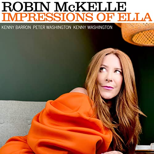 Robin McKelle album cover, portrait of a woman with orange fabric.