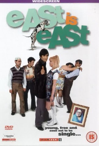 DVD cover for "East is East" featuring a group and a Dalmatian.