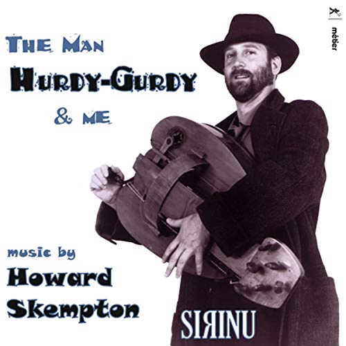 Man with beard playing a hurdy-gurdy, album cover for Sirinu CD.