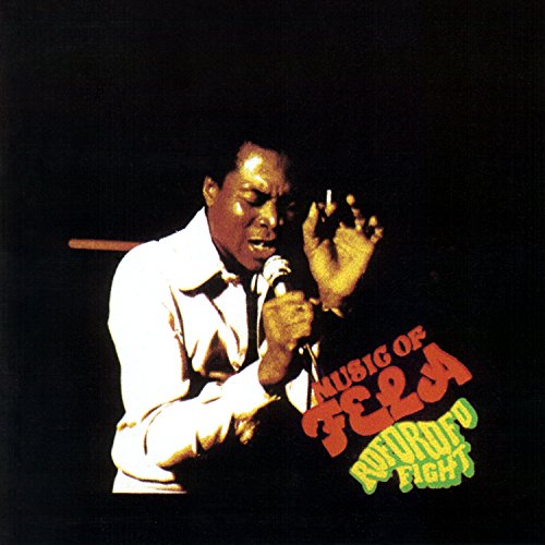Fela Kuti album cover: portrait of a man singing into a microphone.