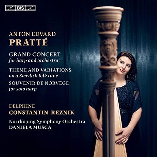 CD cover featuring harpist Delphine Constantin-Reznik and a golden harp.
