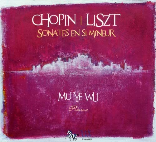 CD cover: abstract pink landscape with "Chopin" and "Liszt" text, "Mu Ye Wu" name.