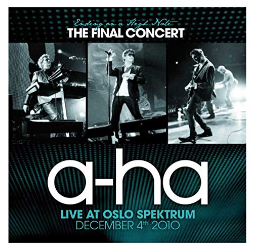 a-ha concert album cover featuring three band members performing onstage.