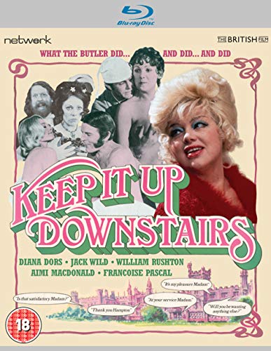 Blu-ray cover for "Keep It Up Downstairs" featuring cast portraits and a manor.