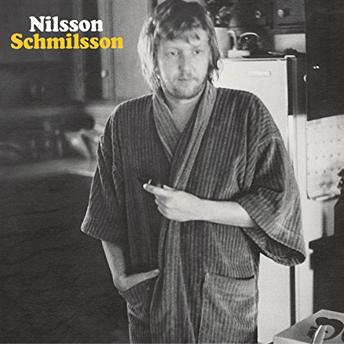 Harry Nilsson album cover, black and white portrait in a robe.