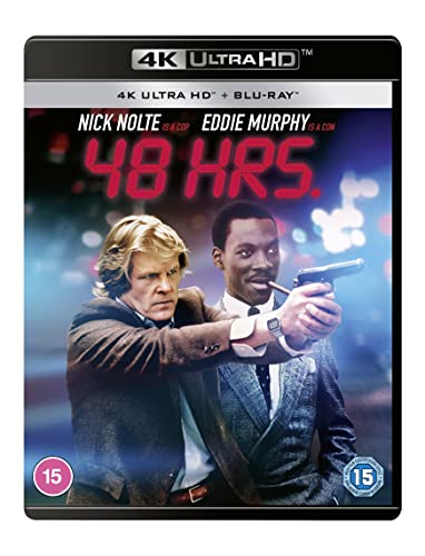 “48 Hrs” Blu-ray cover featuring Nick Nolte and Eddie Murphy with guns.