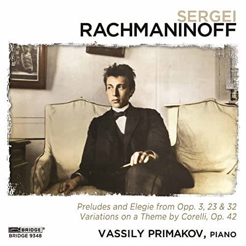 CD cover featuring a portrait of Sergei Rachmaninoff in a suit.
