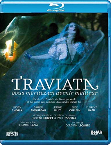 Blu-ray cover for Verdi’s “La Traviata” featuring a woman in a gown.