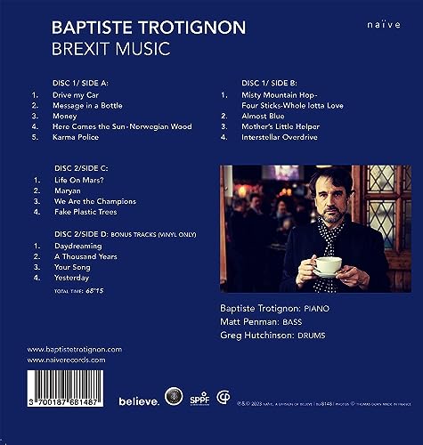 Vinyl record back cover featuring pianist Baptiste Trotignon and tracklist.