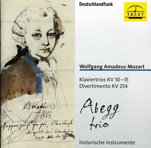 CD cover featuring a sketch of Mozart and text details about the music.