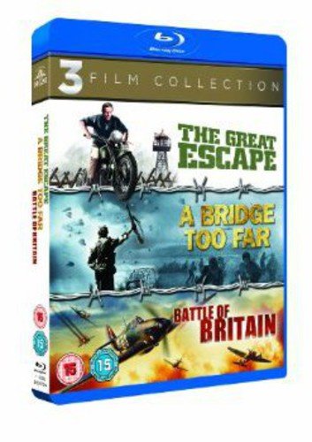Blu-ray case featuring war film imagery: motorcycles, planes, and soldiers.