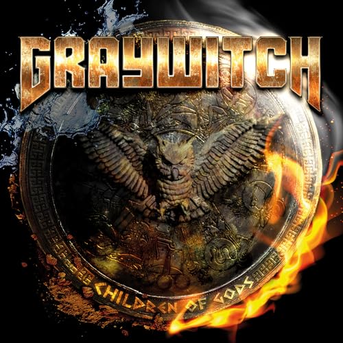 Graywitch album cover featuring an owl emblem surrounded by flames and ornate details.