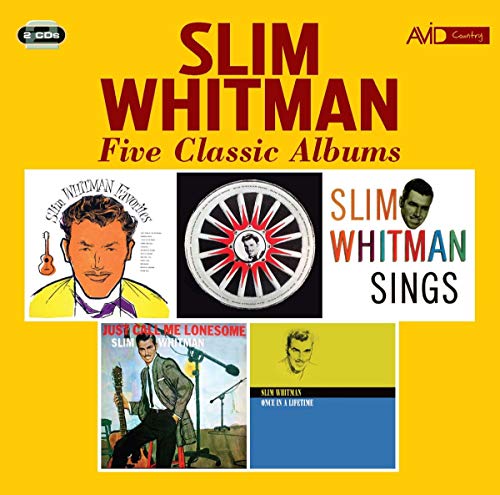 Slim Whitman CD cover featuring five album artworks and his portrait.