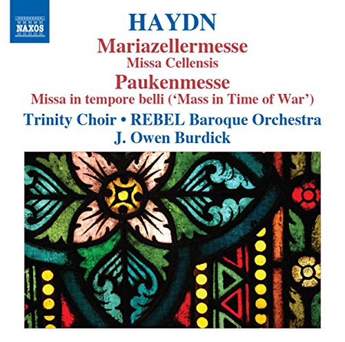 CD cover for Haydn masses featuring stained glass floral design.
