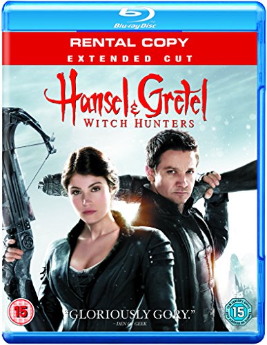 Hansel & Gretel: Witch Hunters" Blu-ray cover with actors and a crossbow.