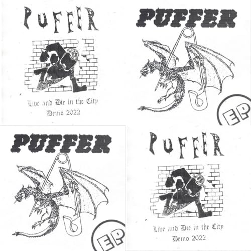 Black and white vinyl record packaging with dragon and figure illustrations.