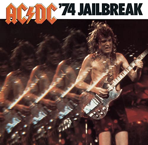 AC/DC “Jailbreak” album cover featuring a guitarist in motion.