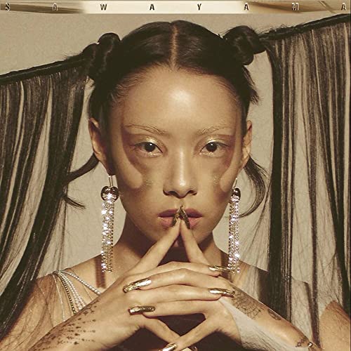 Rina Sawayama album cover with artist portrait and gold accents.