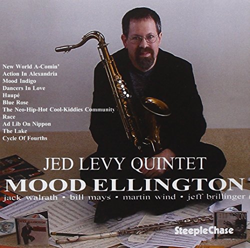 Jazz musician Jed Levy with saxophone, album cover for "Mood Ellington.