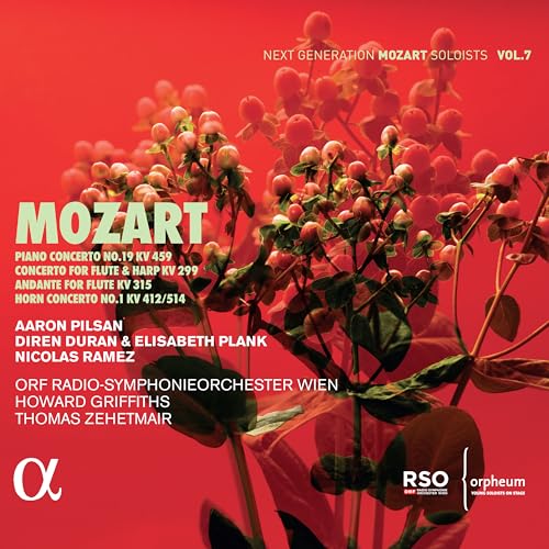 CD cover for Mozart concertos with red flower arrangement.