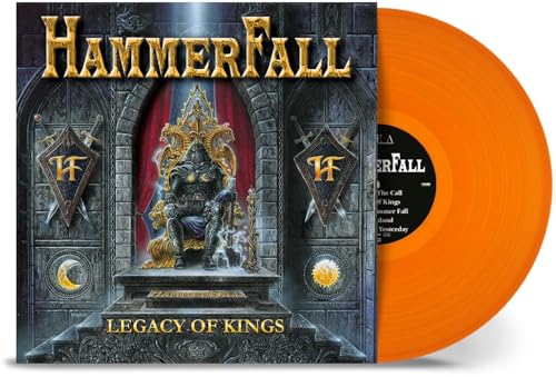 Hammerfall “Legacy Of The Kings” orange vinyl record and album cover.