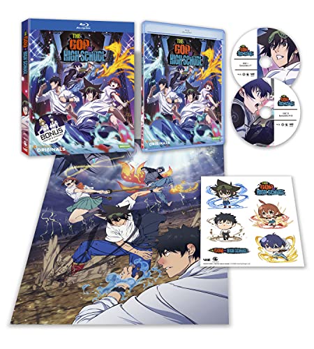 The God of High School" Blu-ray set with case, discs, and art card.