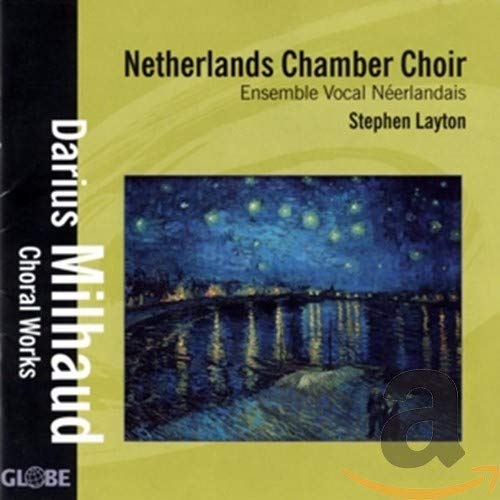 CD cover for "Choral Works" by Netherlands Chamber Choir, featuring starry night art.